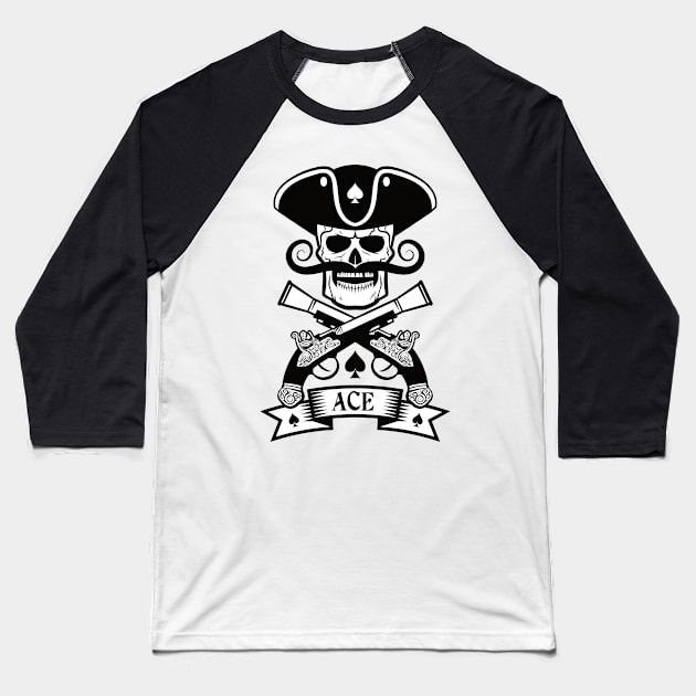 Pirate - Captain Ace of Spades - skull emblem - bright Baseball T-Shirt by ShirzAndMore